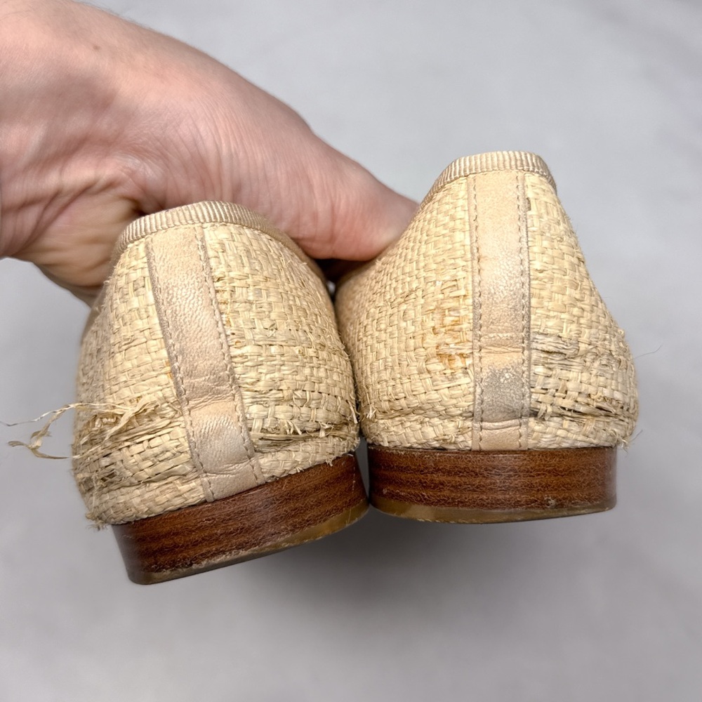 CHANEL Vintage Y2K Raffia Woven CC Coco Mark Leather Cap Toe Ballet Flats 38.5 - Picture 8 of 14